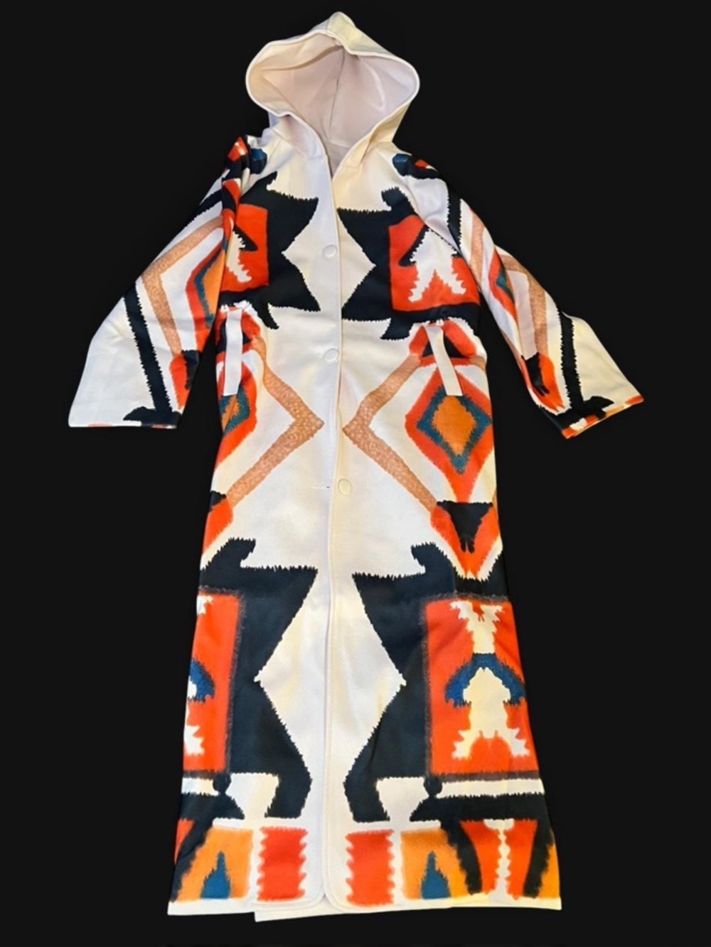 Kids Hooded Patterned Coat in White, Black & Red